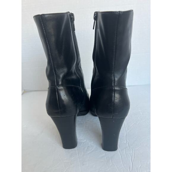 Worthington Black Leather High Heel Mid Calf Square Toe Zip Up Boots Size 9M - Picture 6 of 10